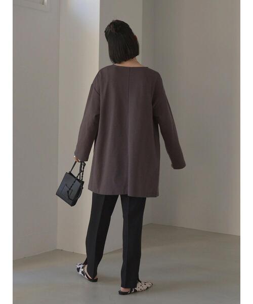 AMERICAN HOLIC（アメリカンホリック）の「サイドスリットボートネックカットプルオーバー（Tシャツ/カットソー・レディース・チャコールグレー/ブラウン・M/L）」の13枚目の写真