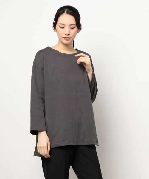AMERICAN HOLIC（アメリカンホリック）の「サイドスリットボートネックカットプルオーバー（Tシャツ/カットソー・レディース・チャコールグレー/ブラウン・M/L）」の4枚目の写真