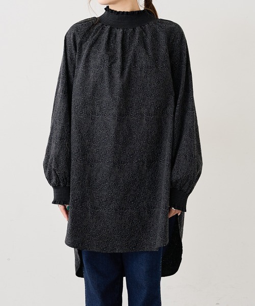 PUAL CE CIN（ピュアルセシン）の「綿花刺繍ハイネックブラウス（シャツ/ブラウス・レディース・ブラック/ベージュ・FREE）」の9枚目の写真