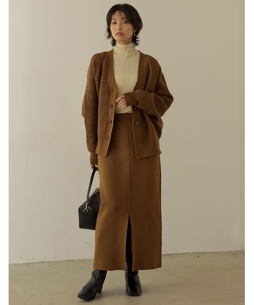 Re:EDIT（リエディ）の「[低身長サイズ有]前後2WAYスポンジニットスリット入りタイトスカート（スカート・レディース・パープル/オレンジ/ブラック/ピンク/ブルー/グリーン/ブルー系その他/ブラウン・SHORT/MEDIUM/LARGE）」の13枚目の写真