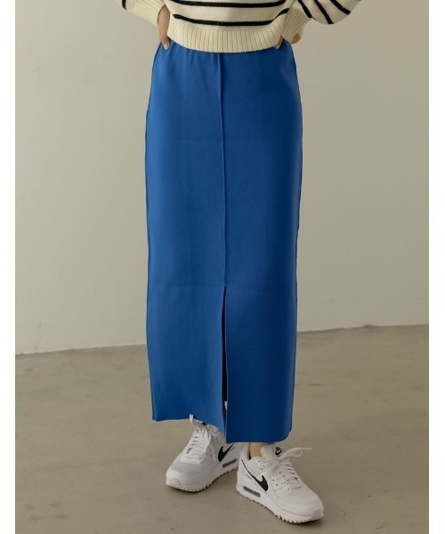 Re:EDIT（リエディ）の「[低身長サイズ有]前後2WAYスポンジニットスリット入りタイトスカート（スカート・レディース・パープル/オレンジ/ブラック/ピンク/ブルー/グリーン/ブルー系その他/ブラウン・SHORT/MEDIUM/LARGE）」の15枚目の写真