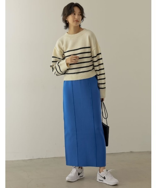 Re:EDIT（リエディ）の「[低身長サイズ有]前後2WAYスポンジニットスリット入りタイトスカート（スカート・レディース・パープル/オレンジ/ブラック/ピンク/ブルー/グリーン/ブルー系その他/ブラウン・SHORT/MEDIUM/LARGE）」の16枚目の写真