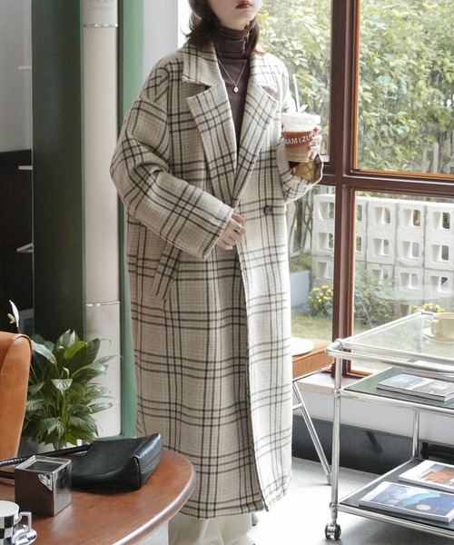 Mayree（メイリー）の「【Mayree】チェックダブルボタンオーバーコート 2021AW（チェスターコート・レディース・ブラウン/アイボリー・FREE）」の2枚目の写真