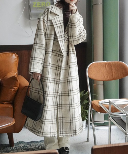 Mayree（メイリー）の「【Mayree】チェックダブルボタンオーバーコート 2021AW（チェスターコート・レディース・ブラウン/アイボリー・FREE）」の8枚目の写真