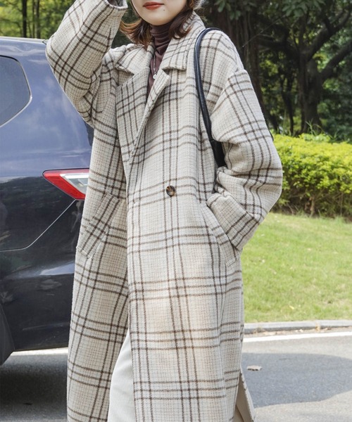 Mayree（メイリー）の「【Mayree】チェックダブルボタンオーバーコート 2021AW（チェスターコート・レディース・ブラウン/アイボリー・FREE）」の11枚目の写真