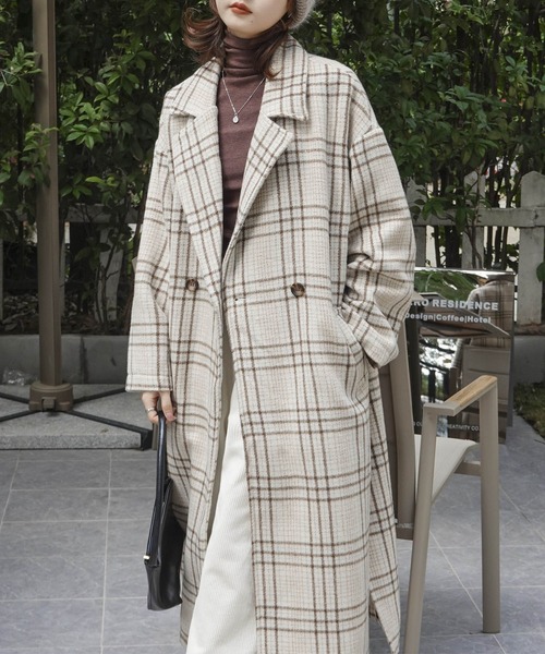 Mayree（メイリー）の「【Mayree】チェックダブルボタンオーバーコート 2021AW（チェスターコート・レディース・ブラウン/アイボリー・FREE）」の6枚目の写真