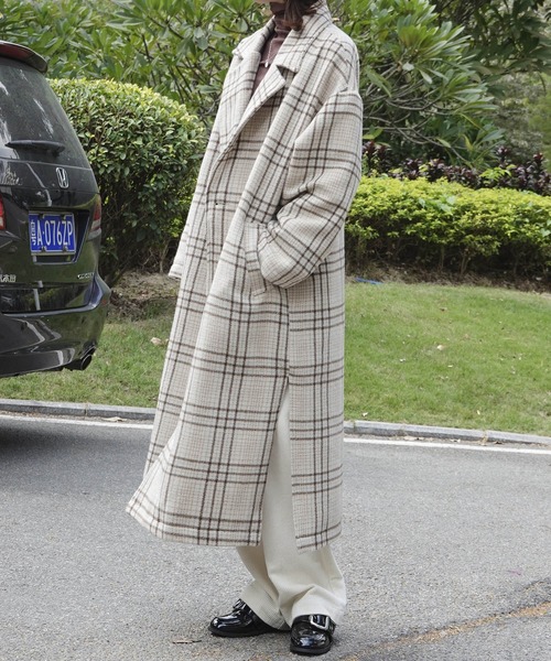 Mayree（メイリー）の「【Mayree】チェックダブルボタンオーバーコート 2021AW（チェスターコート・レディース・ブラウン/アイボリー・FREE）」の4枚目の写真