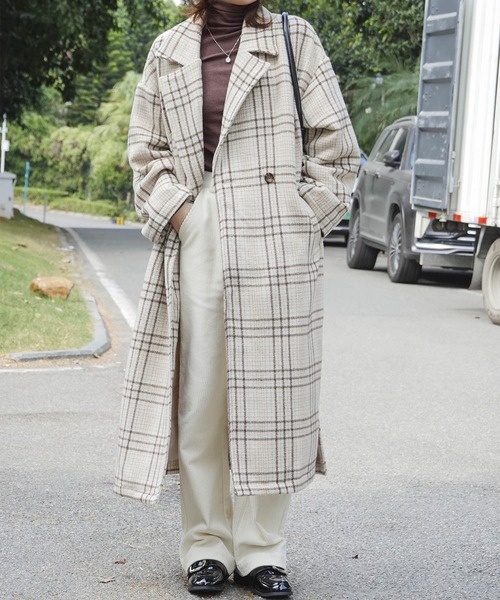 Mayree（メイリー）の「【Mayree】チェックダブルボタンオーバーコート 2021AW（チェスターコート・レディース・ブラウン/アイボリー・FREE）」の9枚目の写真