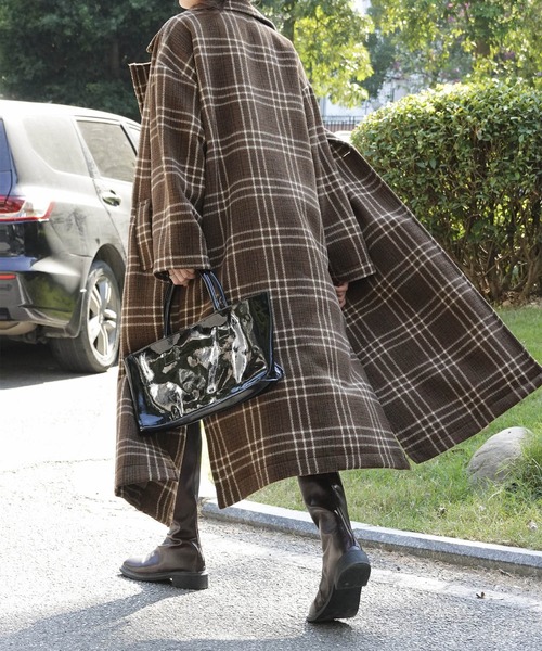 Mayree（メイリー）の「【Mayree】チェックダブルボタンオーバーコート 2021AW（チェスターコート・レディース・ブラウン/アイボリー・FREE）」の5枚目の写真