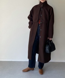 フェイクウールパイピングスタンドカラーコート