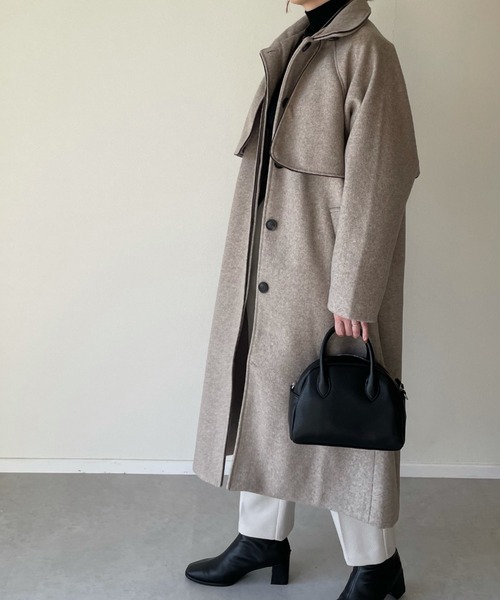 y/m by misato（イムバイミサト）の「フェイクウールパイピングスタンドカラーコート（その他アウター・レディース・モカ/アイボリー/ブラウン・FREE）」の9枚目の写真