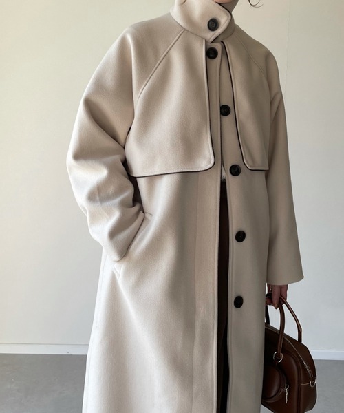 y/m by misato（イムバイミサト）の「フェイクウールパイピングスタンドカラーコート（その他アウター・レディース・モカ/アイボリー/ブラウン・FREE）」の8枚目の写真