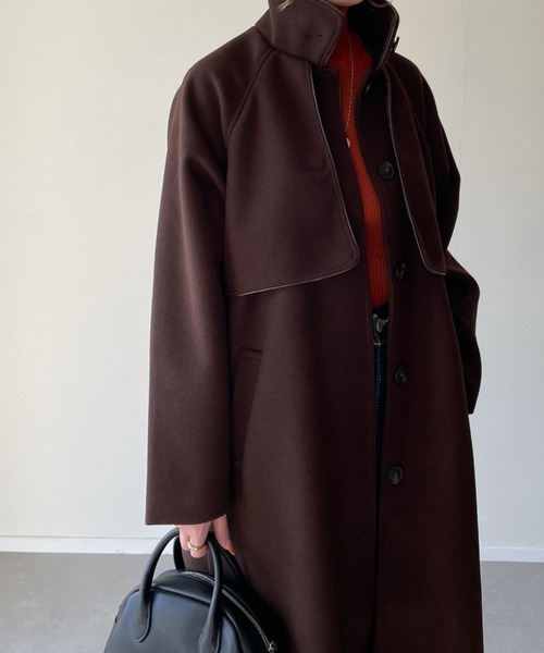 y/m by misato（イムバイミサト）の「フェイクウールパイピングスタンドカラーコート（その他アウター・レディース・モカ/アイボリー/ブラウン・FREE）」の17枚目の写真