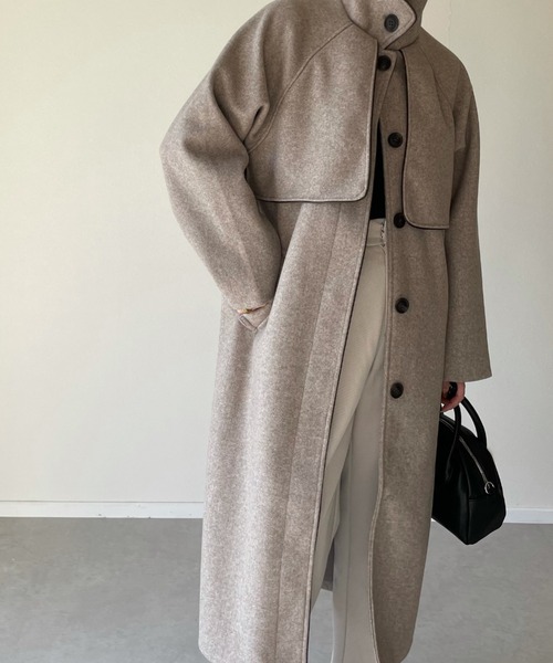 y/m by misato（イムバイミサト）の「フェイクウールパイピングスタンドカラーコート（その他アウター・レディース・モカ/アイボリー/ブラウン・FREE）」の14枚目の写真