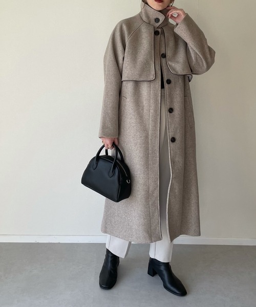 y/m by misato（イムバイミサト）の「フェイクウールパイピングスタンドカラーコート（その他アウター・レディース・モカ/アイボリー/ブラウン・FREE）」の10枚目の写真