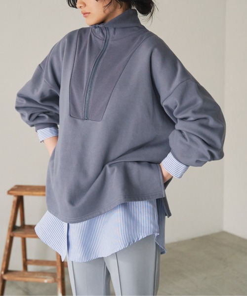 ANGIE（アンジー）の「ハーフジップオーバーサイズスウェット（スウェット・レディース・ブラック/ベージュ/ブルー/アイボリー・FREE）」の4枚目の写真