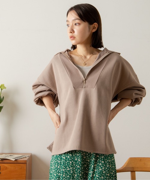 ANGIE（アンジー）の「ハーフジップオーバーサイズスウェット（スウェット・レディース・ブラック/ベージュ/ブルー/アイボリー・FREE）」の8枚目の写真