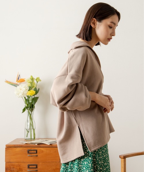 ANGIE（アンジー）の「ハーフジップオーバーサイズスウェット（スウェット・レディース・ブラック/ベージュ/ブルー/アイボリー・FREE）」の10枚目の写真