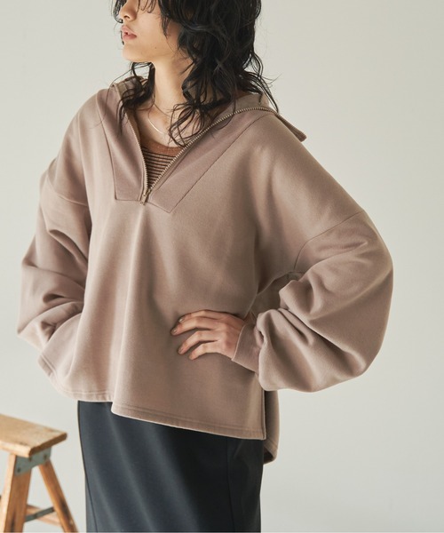 ANGIE（アンジー）の「ハーフジップオーバーサイズスウェット（スウェット・レディース・ブラック/ベージュ/ブルー/アイボリー・FREE）」の21枚目の写真