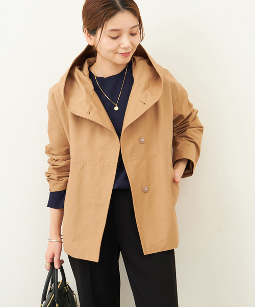 JOURNAL STANDARD(ジャーナルスタンダード)の「グログランフードコート◆(その他アウター・レディース・ブラック/ベージュ・38/36)」の1枚目の写真