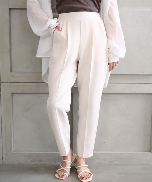 moment+（モーメントプラス）の「ニュアンスカラージョーゼット ビューティシルエット センタープレススラックスパンツ（スラックス・レディース・ブラック/ピンク/イエロー/オレンジ/ブルー/アイボリー/ミント/ラベンダー・M）」の2枚目の写真