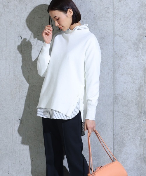 ニット セーター Online Shop サイドボタン付きボトルネックニット 手洗い可能 ニット セーター Lautreamont