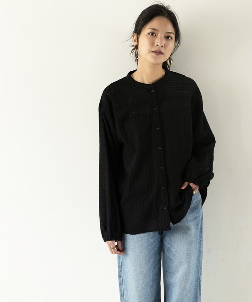 GeeRA(ジーラ)の「総レースバンドカラーブラウス(シャツ/ブラウス・レディース・ブラック/オフホワイト・LARGE/X-LARGE/MEDIUM)」の6枚目の写真