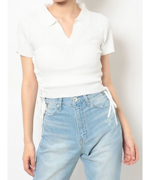 GYDA（ジェイダ）の「サイドレースアップPOLO ニット トップス（ニット/セーター・レディース・ブラック/オフホワイト・FREE）」の9枚目の写真