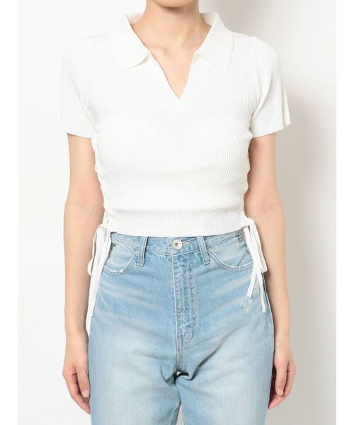 GYDA（ジェイダ）の「サイドレースアップPOLO ニット トップス（ニット/セーター・レディース・ブラック/オフホワイト・FREE）」の10枚目の写真