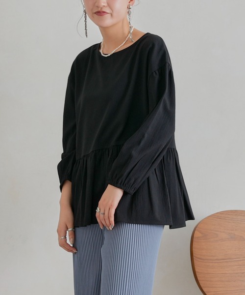Chez toi(シェトワ)の「サッカーウエストギャザー切替ブラウス(シャツ/ブラウス・レディース・ブラック/オフホワイト/ミント・FREE)」の12枚目の写真