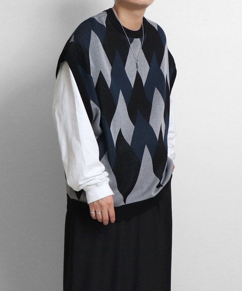 セール】ヴィンテージライク レトロジャガードストライプ柄 3D