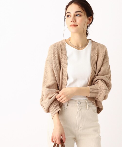 OPAQUE.CLIP（オペークドットクリップ）の「◆【INDUSTRIA】リサイクルコットン ケーブルVネックカーディガン（カーディガン/ボレロ・レディース・グリーン/ライトベージュ/ホワイト系・00）」の3枚目の写真