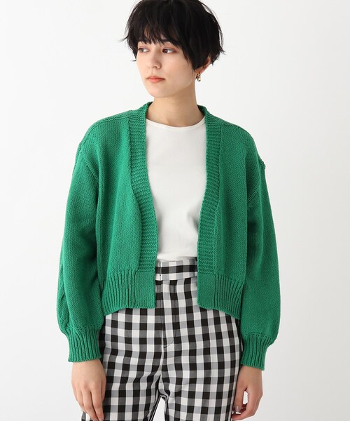OPAQUE.CLIP（オペークドットクリップ）の「◆【INDUSTRIA】リサイクルコットン ケーブルVネックカーディガン（カーディガン/ボレロ・レディース・グリーン/ライトベージュ/ホワイト系・00）」の4枚目の写真