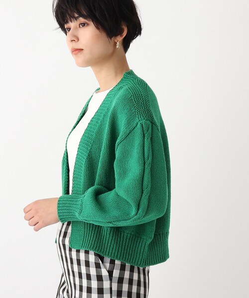 OPAQUE.CLIP（オペークドットクリップ）の「◆【INDUSTRIA】リサイクルコットン ケーブルVネックカーディガン（カーディガン/ボレロ・レディース・グリーン/ライトベージュ/ホワイト系・00）」の5枚目の写真