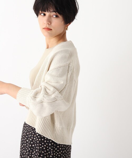 OPAQUE.CLIP（オペークドットクリップ）の「◆【INDUSTRIA】リサイクルコットン ケーブルVネックカーディガン（カーディガン/ボレロ・レディース・グリーン/ライトベージュ/ホワイト系・00）」の12枚目の写真