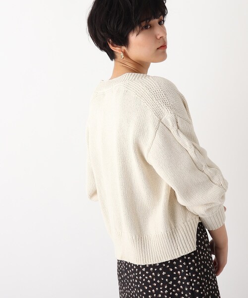 OPAQUE.CLIP（オペークドットクリップ）の「◆【INDUSTRIA】リサイクルコットン ケーブルVネックカーディガン（カーディガン/ボレロ・レディース・グリーン/ライトベージュ/ホワイト系・00）」の13枚目の写真