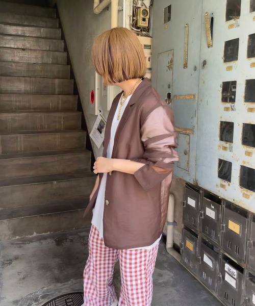 JUGLANS(ユグランス)の「☆ 透け感を楽しめる。シアーテーラードジャケット 343049(テーラードジャケット・レディース・ブラウン/ベージュ・FREE)」の7枚目の写真