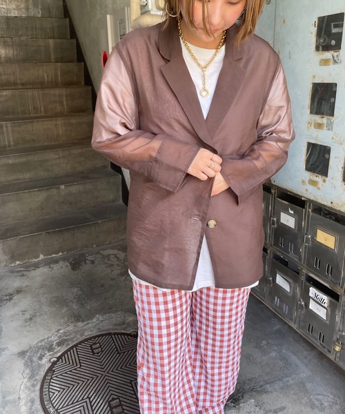 JUGLANS(ユグランス)の「☆ 透け感を楽しめる。シアーテーラードジャケット 343049(テーラードジャケット・レディース・ブラウン/ベージュ・FREE)」の9枚目の写真