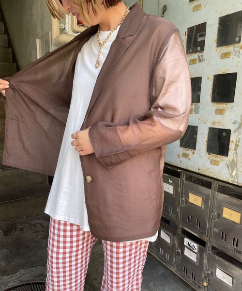 JUGLANS(ユグランス)の「☆ 透け感を楽しめる。シアーテーラードジャケット 343049(テーラードジャケット・レディース・ブラウン/ベージュ・FREE)」の10枚目の写真