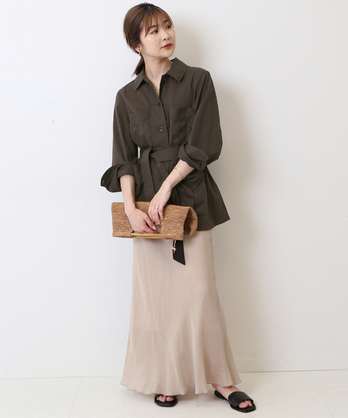 SLOBE IENA（スローブイエナ）の「ピンオックスサファリジャケット（ミリタリージャケット・レディース・ベージュ/グレー・FREE）」の4枚目の写真