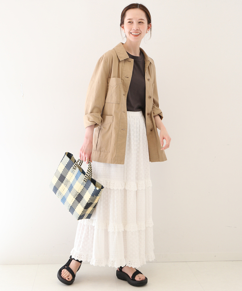 SLOBE IENA（スローブイエナ）の「ピンオックスサファリジャケット（ミリタリージャケット・レディース・ベージュ/グレー・FREE）」の12枚目の写真