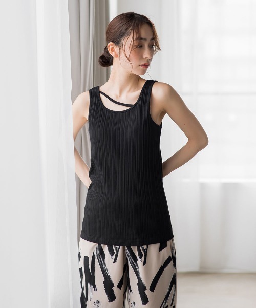 Droite lautreamont（ドロワットロートレアモン）の「ランダムリブタンクトップ≪洗濯機で洗える≫（タンクトップ・レディース・ブラック/ベージュ/オフホワイト・M）」の3枚目の写真