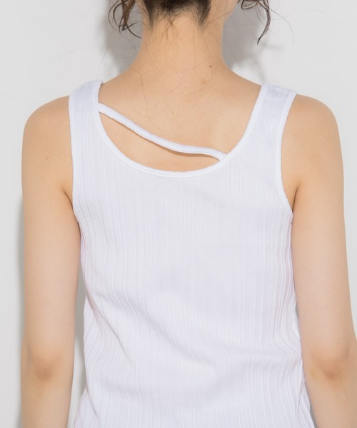 Droite lautreamont（ドロワットロートレアモン）の「ランダムリブタンクトップ≪洗濯機で洗える≫（タンクトップ・レディース・ブラック/ベージュ/オフホワイト・M）」の4枚目の写真