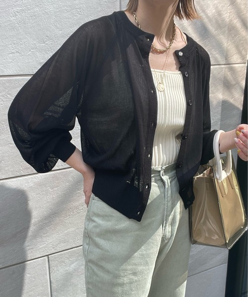 y/m by misato(イムバイミサト)の「シアーボリュームスリーブカーデ(カーディガン/ボレロ・レディース・ブラック/オレンジ/グリーン/ベージュ・FREE)」の1枚目の写真