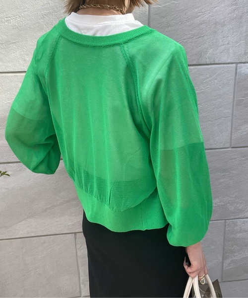 y/m by misato(イムバイミサト)の「シアーボリュームスリーブカーデ(カーディガン/ボレロ・レディース・ブラック/オレンジ/グリーン/ベージュ・FREE)」の15枚目の写真