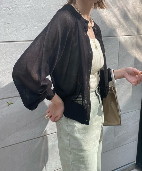 y/m by misato(イムバイミサト)の「シアーボリュームスリーブカーデ(カーディガン/ボレロ・レディース・ブラック/オレンジ/グリーン/ベージュ・FREE)」の5枚目の写真