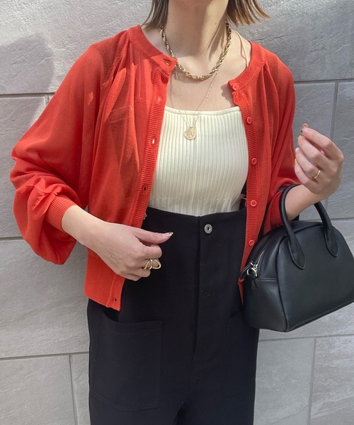 y/m by misato(イムバイミサト)の「シアーボリュームスリーブカーデ(カーディガン/ボレロ・レディース・ブラック/オレンジ/グリーン/ベージュ・FREE)」の18枚目の写真