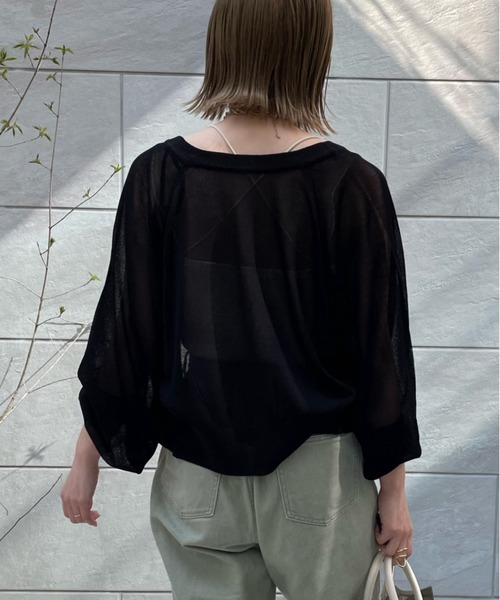 y/m by misato(イムバイミサト)の「シアーボリュームスリーブカーデ(カーディガン/ボレロ・レディース・ブラック/オレンジ/グリーン/ベージュ・FREE)」の6枚目の写真