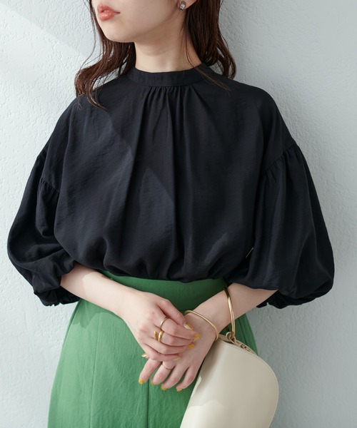 natural couture（ナチュラルクチュール）の「ギャザースリットバックシャンブラウス（シャツ/ブラウス・レディース・オフホワイト/サックスブルー/チェック/ブラック/ピンク・FREE）」の14枚目の写真