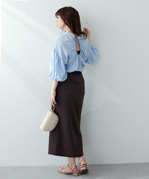 natural couture（ナチュラルクチュール）の「ギャザースリットバックシャンブラウス（シャツ/ブラウス・レディース・オフホワイト/サックスブルー/チェック/ブラック/ピンク・FREE）」の20枚目の写真